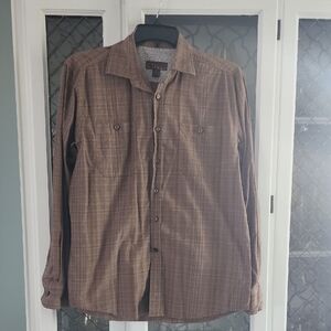 Mens Pronto Uoma Brown Plaid Button-Up Shirt